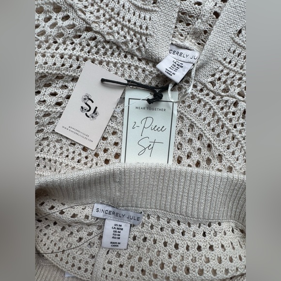 NWT 101 SINCERELY JULES CROCHET 2 PIECE Pants Top Sweater Outfit M - Picture 2 of 7
